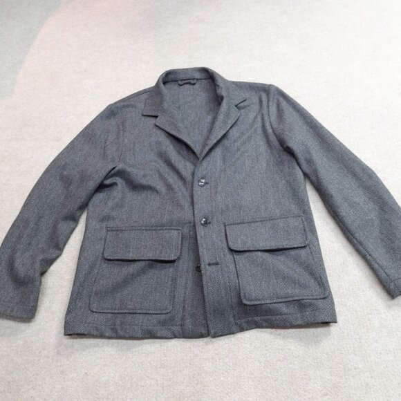 Miles Leon Mens Jacket Large Gray Herringbone Unlined Unstructured Made in Italy - Picture 1 of 11